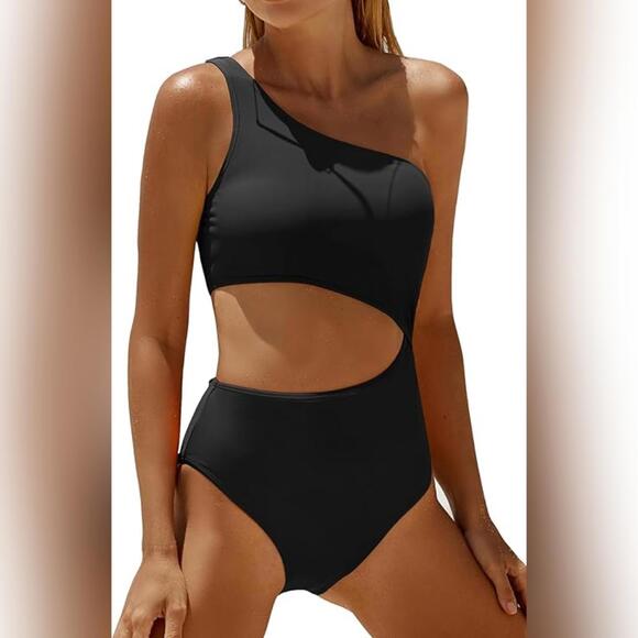 NWT Yonique One Piece One Shoulder Cutout Tummy Control Swimsuit, Medium (8-10) - Picture 1 of 5